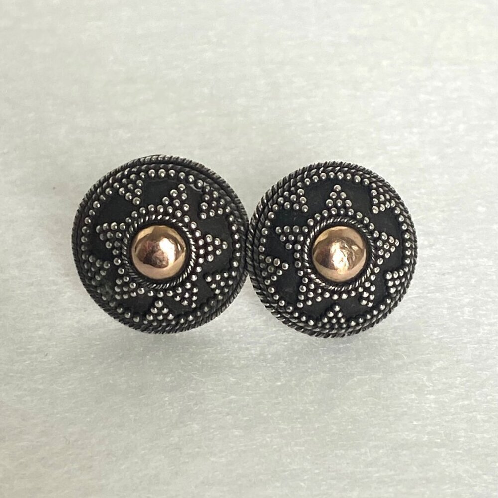 Sterling Silver 925 18K Plated Round Hollow Star Textured Bali Stud Earrings